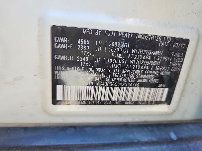 2013 Subaru Outback მანქანა იყიდება აუქციონზე, vin: 4S4BRBGC0D3304746, აუქციონის ნომერი: 69364126