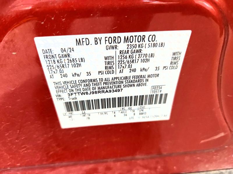 Auction sale of the 2024 Ford Maverick, vin: 3FTTW8J98RRA93497, lot number: 69853066