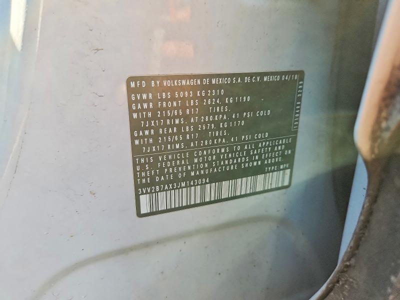 Aukcja sprzedaży 2018 Volkswagen Tiguan, vin: 3VV2B7AX3JM143094, numer aukcji: 68263396