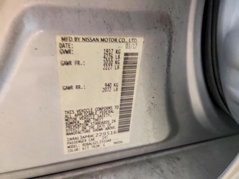 2017 Nissan Altima მანქანა იყიდება აუქციონზე, vin: 1N4AL3AP4HC229516, აუქციონის ნომერი: 68982566