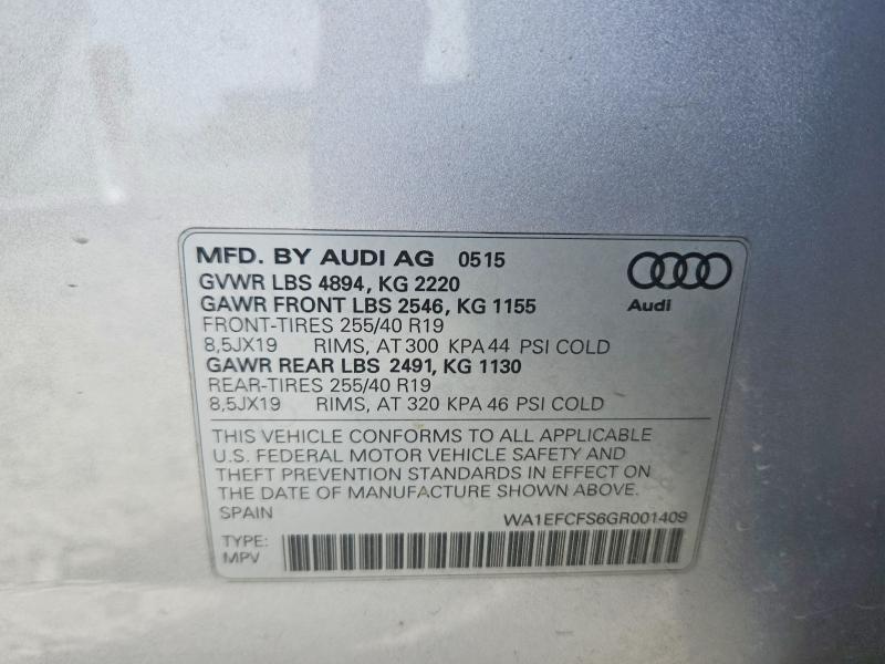 2016 Audi Q3 მანქანა იყიდება აუქციონზე, vin: WA1EFCFS6GR001409, აუქციონის ნომერი: 70499966