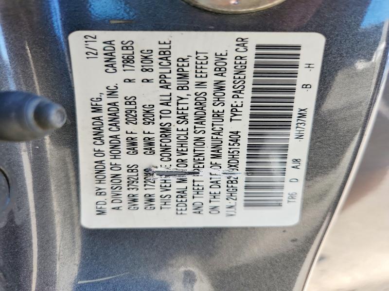 Продажа на аукционе авто 2013 Honda Civic, vin: 2HGFB2F9XDH515404, номер лота: 70976696