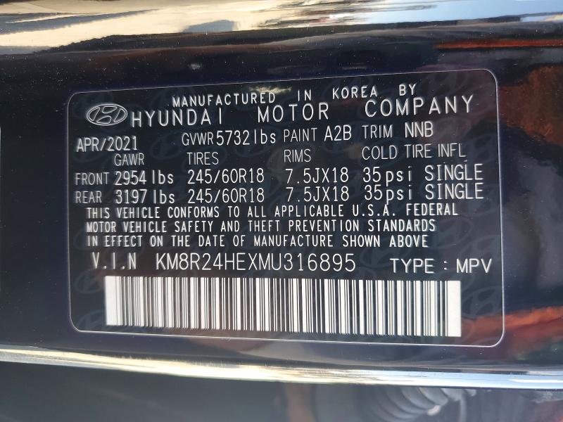 69818086 :رقم المزاد ، KM8R24HEXMU316895 vin ، 2021 Hyundai Palisade مزاد بيع