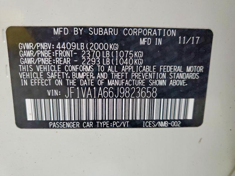 71029476 :رقم المزاد ، JF1VA1A66J9823658 vin ، 2018 Subaru Wrx مزاد بيع
