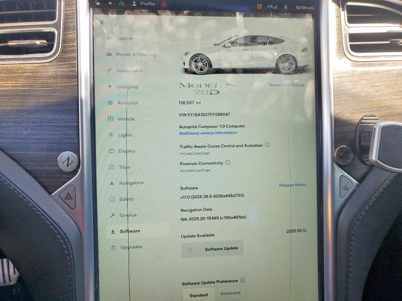 2015 Tesla Model S მანქანა იყიდება აუქციონზე, vin: 5YJSA1S27FF088047, აუქციონის ნომერი: 67783786