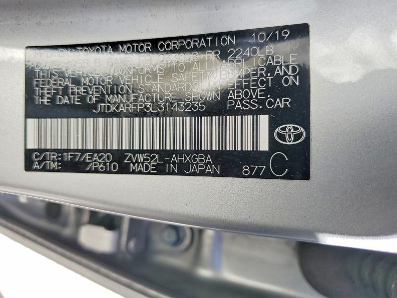 2020 Toyota Prius Prime მანქანა იყიდება აუქციონზე, vin: JTDKARFP3L3143235, აუქციონის ნომერი: 67449366