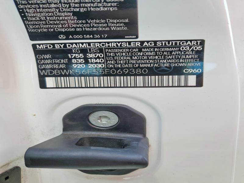 68384446 :رقم المزاد ، WDBWK56F55F069380 vin ، 2005 Mercedes-benz Slk مزاد بيع