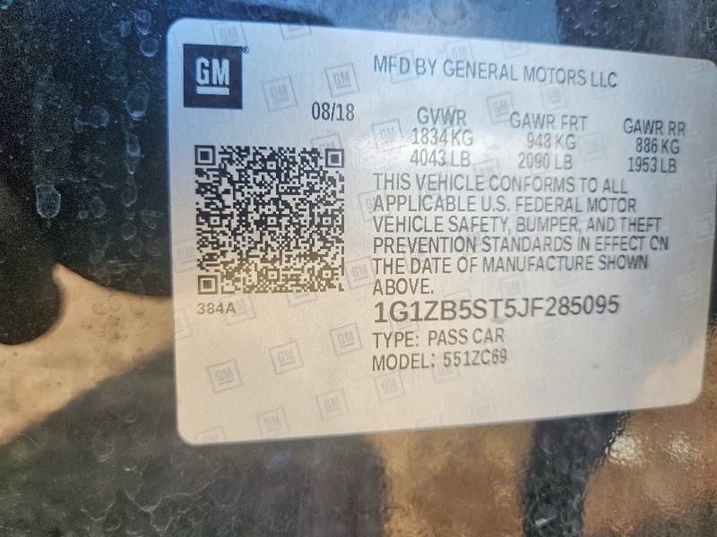 Продаж на аукціоні авто 2018 Chevrolet Malibu, vin: 1G1ZB5ST5JF285095, номер лоту: 67513476