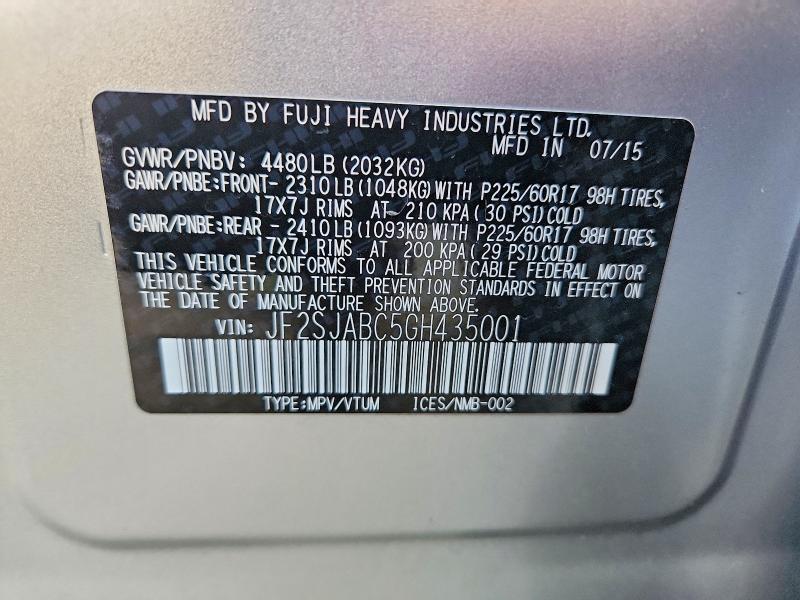 Продажа на аукционе авто 2016 Subaru Forester, vin: JF2SJABC5GH435001, номер лота: 69796026