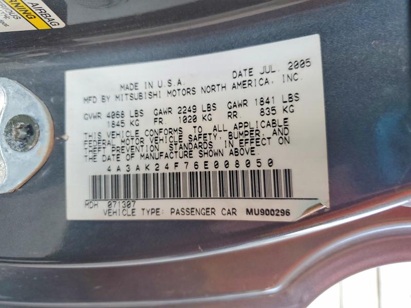 Продажа на аукционе авто 2006 Mitsubishi Eclipse, vin: 4A3AK24F76E008050, номер лота: 66732506
