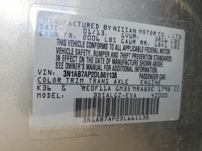 2013 Nissan Sentra მანქანა იყიდება აუქციონზე, vin: 3N1AB7AP2DL661138, აუქციონის ნომერი: 68170096