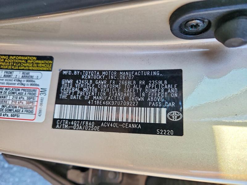 Продаж на аукціоні авто 2007 Toyota Camry, vin: 4T1BE46K97U709227, номер лоту: 67474486