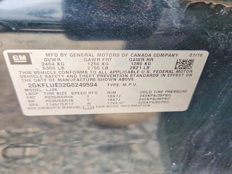 Aukcja sprzedaży 2016 Gmc Terrain, vin: 2GKFLUE32G6249594, numer aukcji: 69543566
