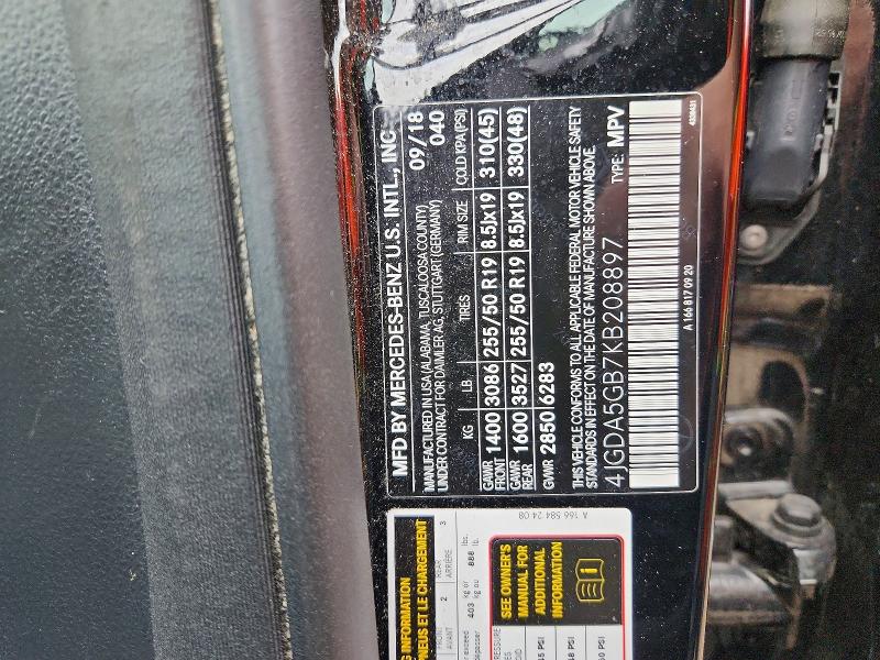 69165116 :رقم المزاد ، 4JGDA5GB7KB208897 vin ، 2019 Mercedes-benz Gle مزاد بيع