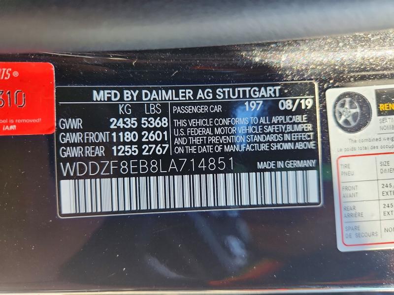 2020 Mercedes-benz E მანქანა იყიდება აუქციონზე, vin: WDDZF8EB8LA714851, აუქციონის ნომერი: 67790186