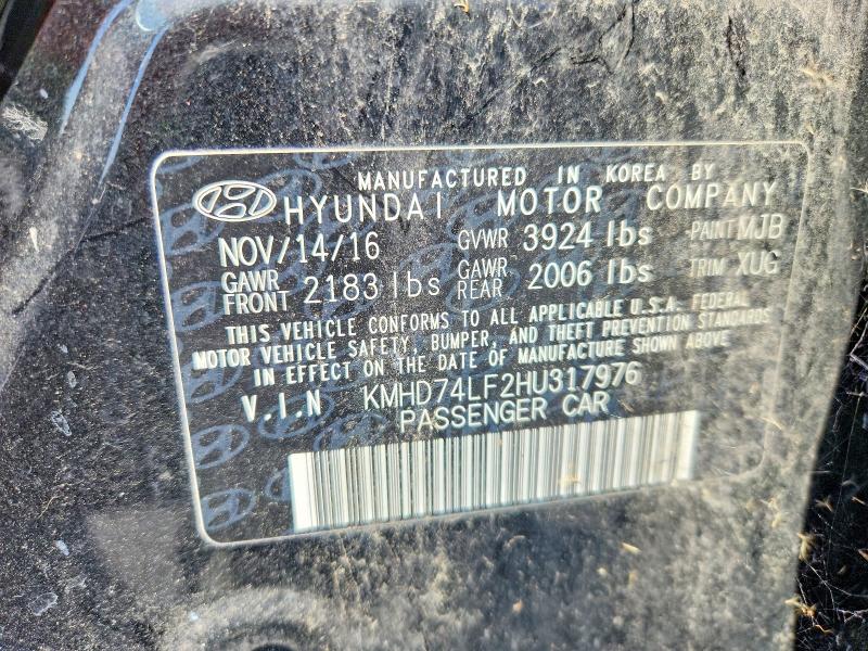 2017 Hyundai Elantra მანქანა იყიდება აუქციონზე, vin: KMHD74LF2HU317976        , აუქციონის ნომერი: 69042376