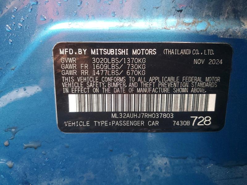 Auction sale of the 2024 Mitsubishi Mirage, vin: ML32AUHJ7RH037803, lot number: 67497896
