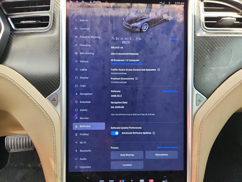 2015 Tesla Model S მანქანა იყიდება აუქციონზე, vin: 5YJSA4H1XFF080363, აუქციონის ნომერი: 70439766