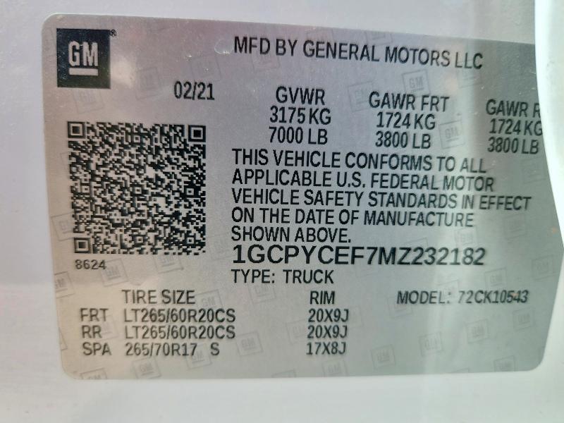 Продаж на аукціоні авто 2021 Chevrolet Silverado, vin: 1GCPYCEF7MZ232182, номер лоту: 68274926