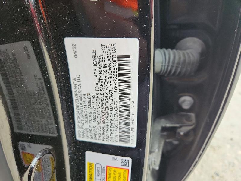 Aukcja sprzedaży 2022 Honda Accord, vin: 1HGCV1F37NA047311, numer aukcji: 68112076