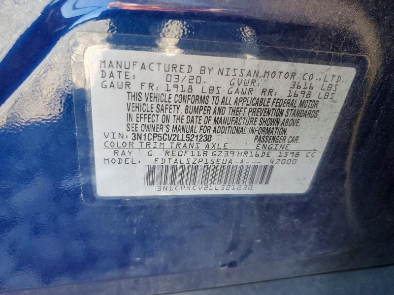 2020 Nissan Kicks მანქანა იყიდება აუქციონზე, vin: 3N1CP5CV2LL521230, აუქციონის ნომერი: 68597316