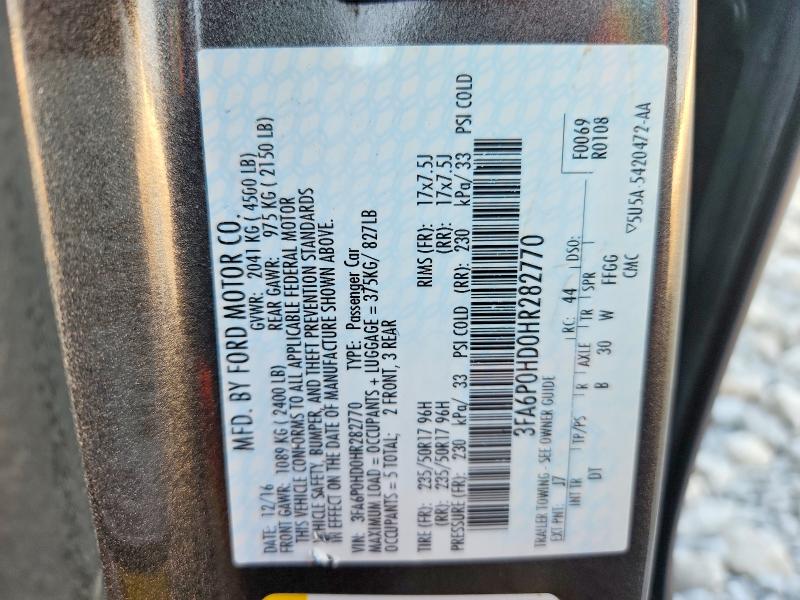 2017 Ford Fusion მანქანა იყიდება აუქციონზე, vin: 3FA6P0HD0HR282770, აუქციონის ნომერი: 67429016
