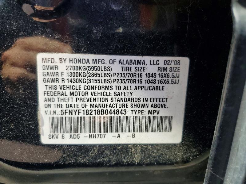 Продаж на аукціоні авто 2008 Honda Pilot, vin: 5FNYF18218B044843, номер лоту: 68597076