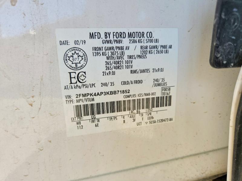 Продажа на аукционе авто 2019 Ford Edge, vin: 2FMPK4AP3KBB71852, номер лота: 70127266