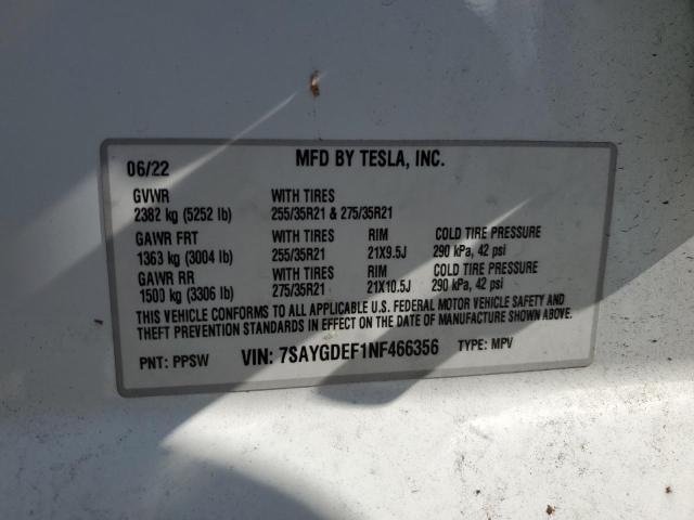 Продажа на аукционе авто 2022 Tesla Model Y, vin: 7SAYGDEF1NF466356, номер лота: 72651613