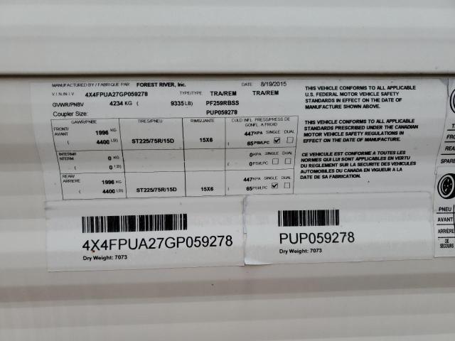Продаж на аукціоні авто 2016 Palo Puma, vin: 4X4FPUA27GP059278, номер лоту: 71477403