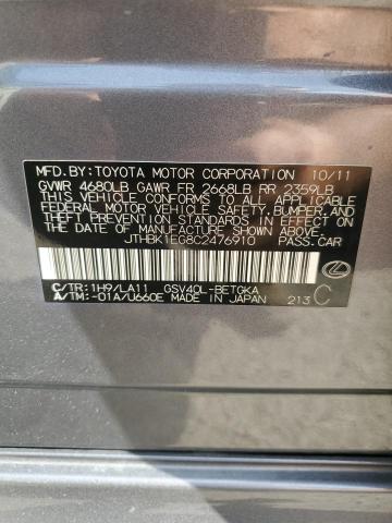 74158443 :رقم المزاد ، JTHBK1EG8C2476910 vin ، 2012 Lexus Es 350 مزاد بيع