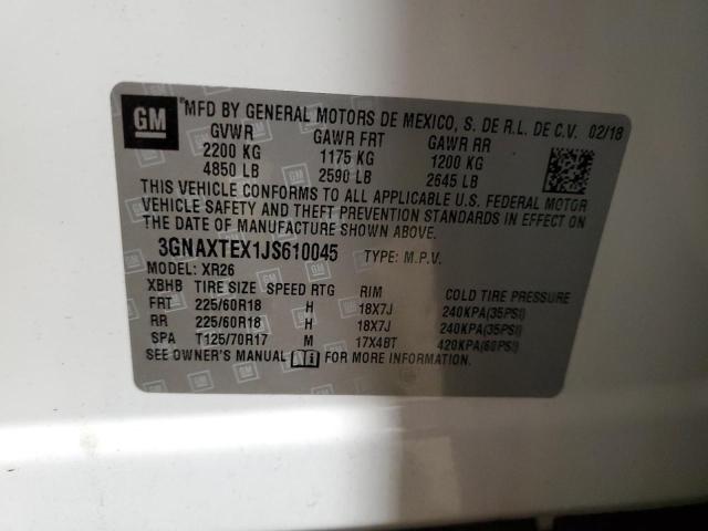 Aukcja sprzedaży 2018 Chevrolet Equinox Lt, vin: 3GNAXTEX1JS610045, numer aukcji: 69971633