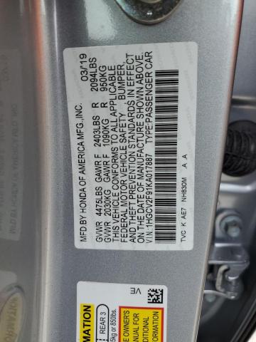 Aukcja sprzedaży 2019 Honda Accord Touring, vin: 1HGCV2F91KA017887, numer aukcji: 74422463