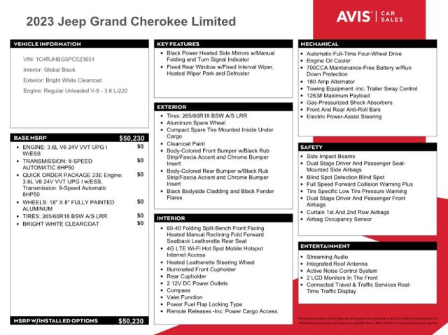 Aukcja sprzedaży 2023 Jeep Grand Cherokee Limited, vin: 1C4RJHBG5PC523651, numer aukcji: 71852973