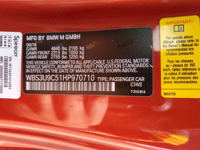 2017 Bmw M4 მანქანა იყიდება აუქციონზე, vin: WBS3U9C51HP970710, აუქციონის ნომერი: 71255003