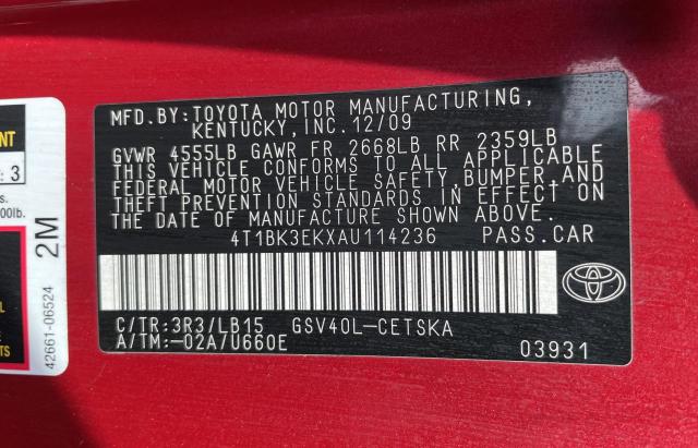 73588353 :رقم المزاد ، 4T1BK3EKXAU114236 vin ، 2010 Toyota Camry Se مزاد بيع