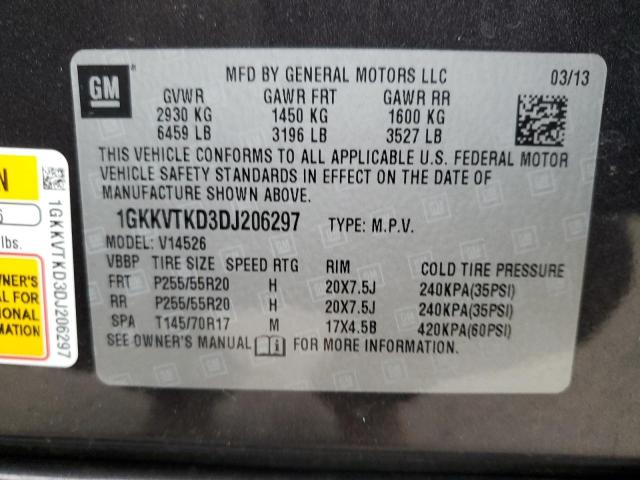 73591073 :رقم المزاد ، 1GKKVTKD3DJ206297 vin ، 2013 Gmc Acadia Denali مزاد بيع