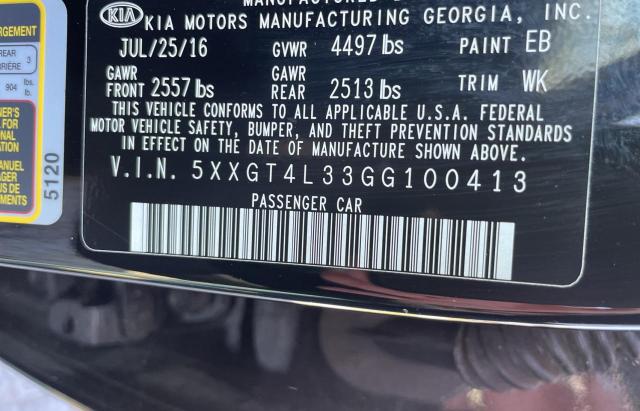 72947853 :رقم المزاد ، 5XXGT4L33GG100413 vin ، 2016 Kia Optima Lx مزاد بيع