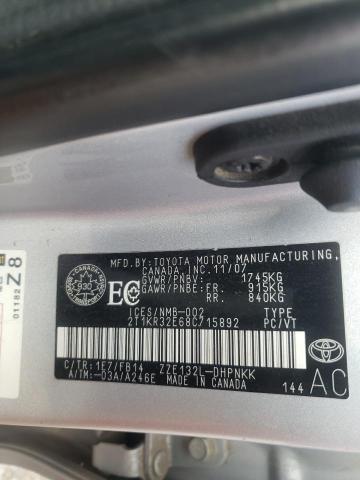 70385863 :رقم المزاد ، 2T1KR32E68C715892 vin ، 2008 Toyota Corolla Matrix Xr مزاد بيع