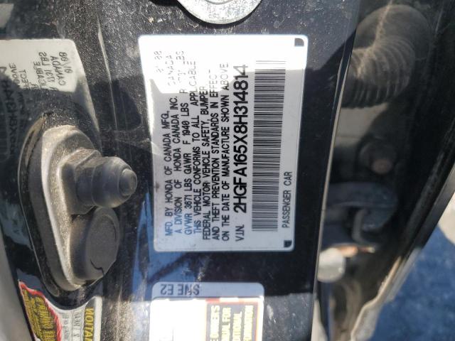 2008 Honda Civic Lx მანქანა იყიდება აუქციონზე, vin: 2HGFA165X8H314814, აუქციონის ნომერი: 71605063