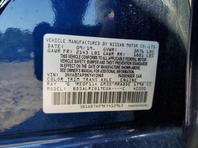 2019 Nissan Sentra S მანქანა იყიდება აუქციონზე, vin: 3N1AB7AP9KY412965, აუქციონის ნომერი: 70765953