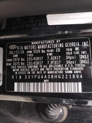 70166013 :رقم المزاد ، 5XYPG4A38HG221894 vin ، 2017 Kia Sorento Lx مزاد بيع