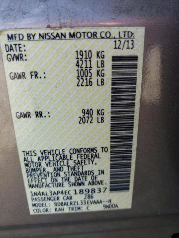 Продажа на аукционе авто 2014 Nissan Altima 2.5, vin: 1N4AL3AP4EC189837, номер лота: 71736863