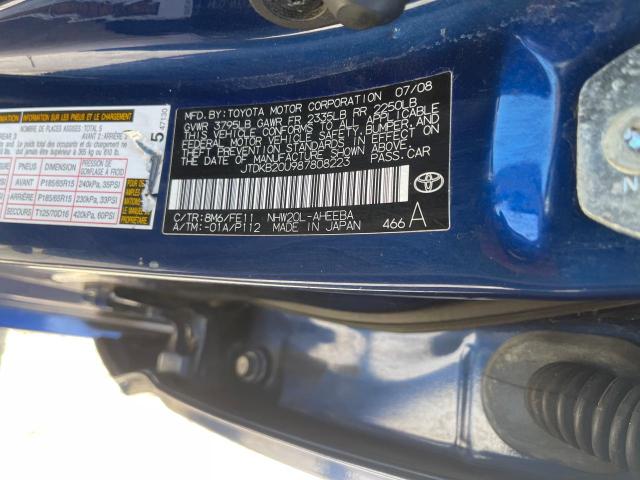 Auction sale of the 2008 Toyota Prius, vin: JTDKB20U987808223, lot number: 73598793