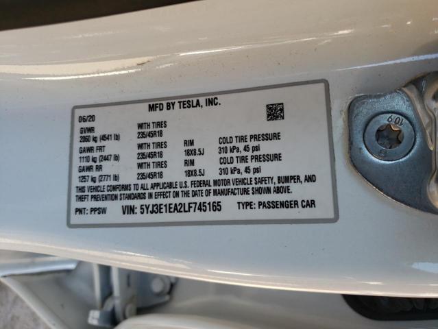 71311133 :رقم المزاد ، 5YJ3E1EA2LF745165 vin ، 2020 Tesla Model 3 مزاد بيع