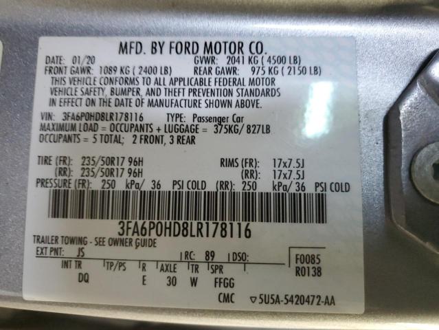 Продажа на аукционе авто 2020 Ford Fusion Se, vin: 3FA6P0HD8LR178116, номер лота: 73969933