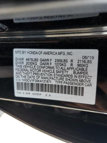71815873 :رقم المزاد ، 1HGCV1F35KA121871 vin ، 2019 Honda Accord Sport مزاد بيع