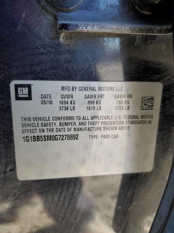 2016 Chevrolet Cruze Ls მანქანა იყიდება აუქციონზე, vin: 1G1BB5SM0G7278892, აუქციონის ნომერი: 72063833