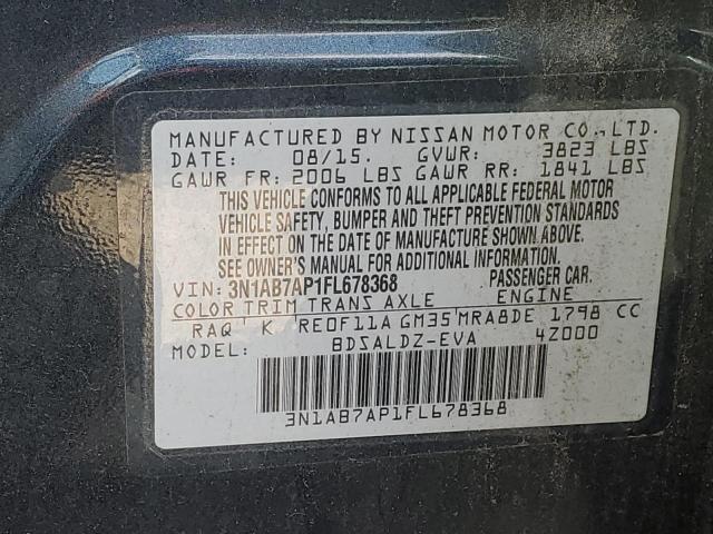 72799893 :رقم المزاد ، 3N1AB7AP1FL678368 vin ، 2015 Nissan Sentra S مزاد بيع