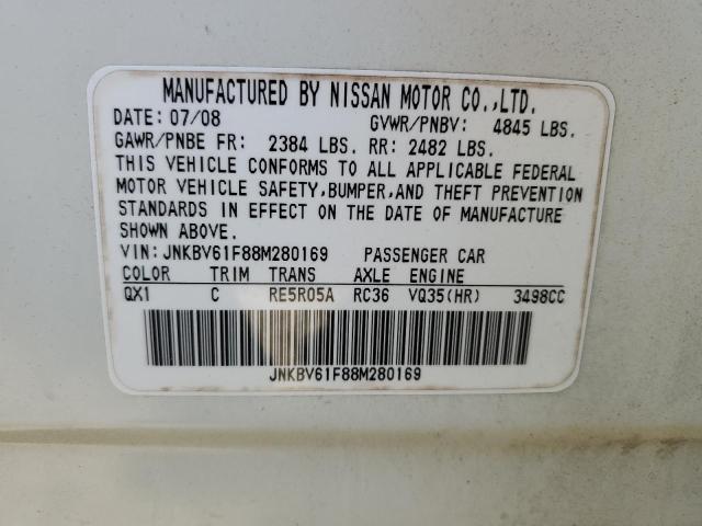 2008 Infiniti G35 მანქანა იყიდება აუქციონზე, vin: JNKBV61F88M280169, აუქციონის ნომერი: 69399263
